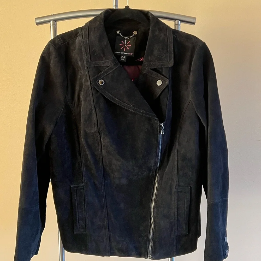 Isaac Mizrahi Black Suede Leather Motto Jacket